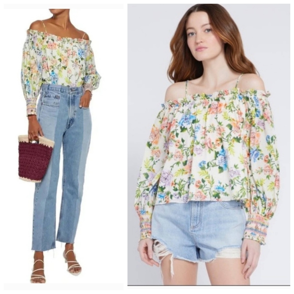 Alice + olivia tereza flora print off shoulder top Size Small